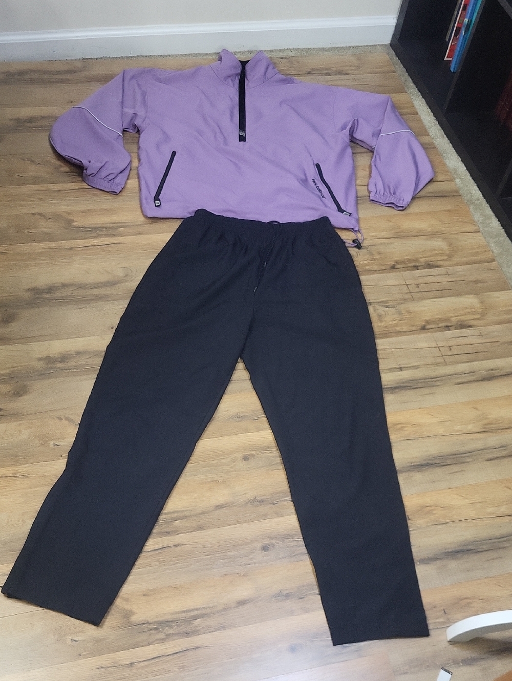 Vtg 90s NEW BALANCE Purple Black Lightweight 1/4 Zip Pull-On Pants Tracksuit